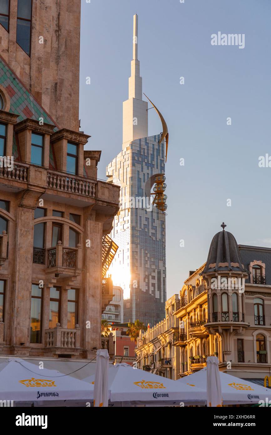 Batumi, Georgia - 13 JUNE 2024: The Batumi Tower  or Batumi Technological University Tower with an embedded ferris wheel in Batumi, Georgia. Stock Photo