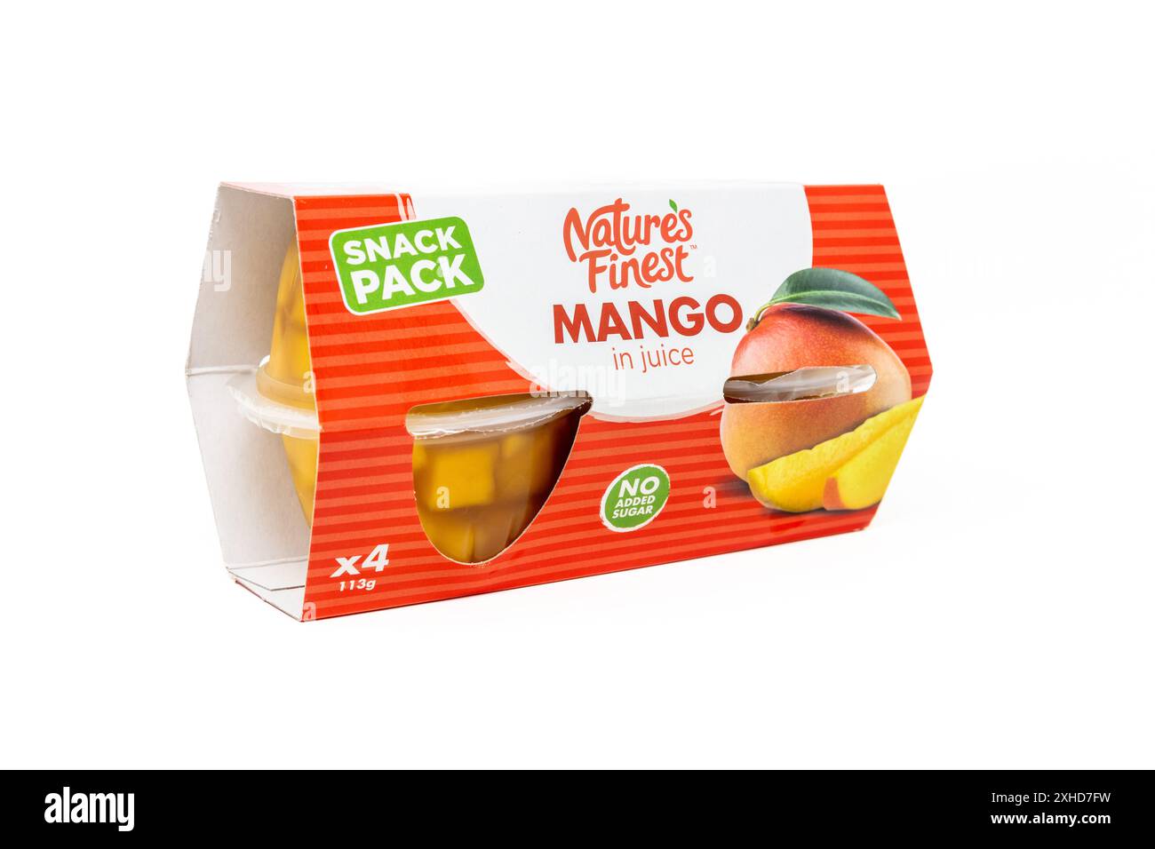 Nature's Finest Fruit Pots Mango in Juice Stock Photo