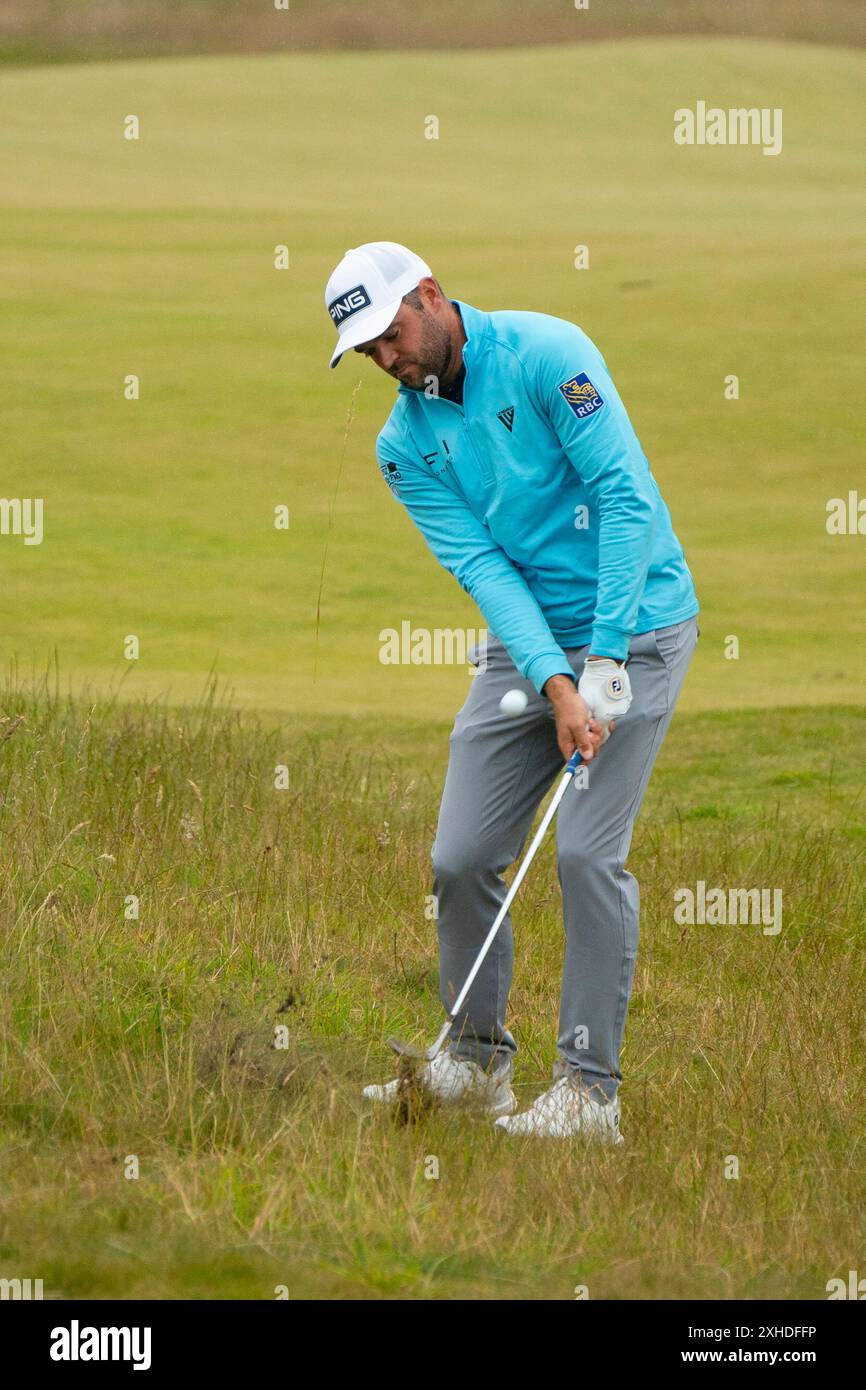 North Berwick, Scotland, UK. 13th July 2024. Day Three at the Genesis Scottish Open at the Renaissance Course outside North Berwick in East Lothian. PIC;  Corey Conners approach to 10th hole . Iain Masterton/Alamy Live News Stock Photo