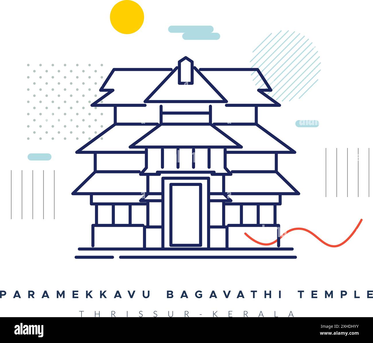 Paramekkavu Bagavathi Temple - Thrissur - Stock Illustration as EPS 10 File Stock Vector