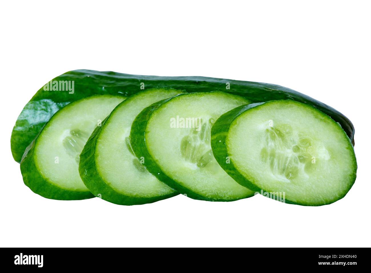 Sliced cucumber and half cucumber isolate on white background Stock Photo
