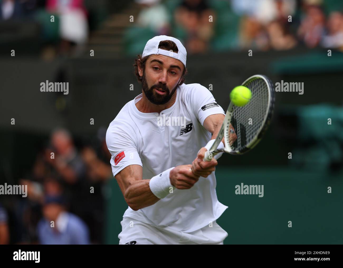 13th July 2024; All England Lawn Tennis and Croquet Club, London, England; Wimbledon Tennis Tournament, Day 13; Jordan Thompson (AUS) from the baseline against Harri Heliovaara (FIN), Gentlemen's Doubles Finals Stock Photo