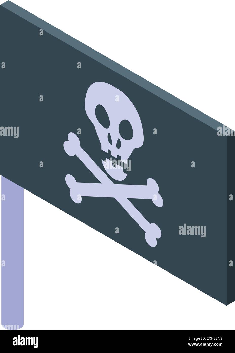 Isometric black pirate flag with skull and crossbones waving in the ...
