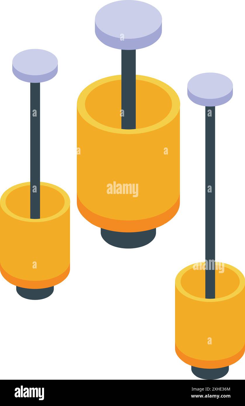 Three yellow modern ceiling lights are hanging, providing light Stock Vector