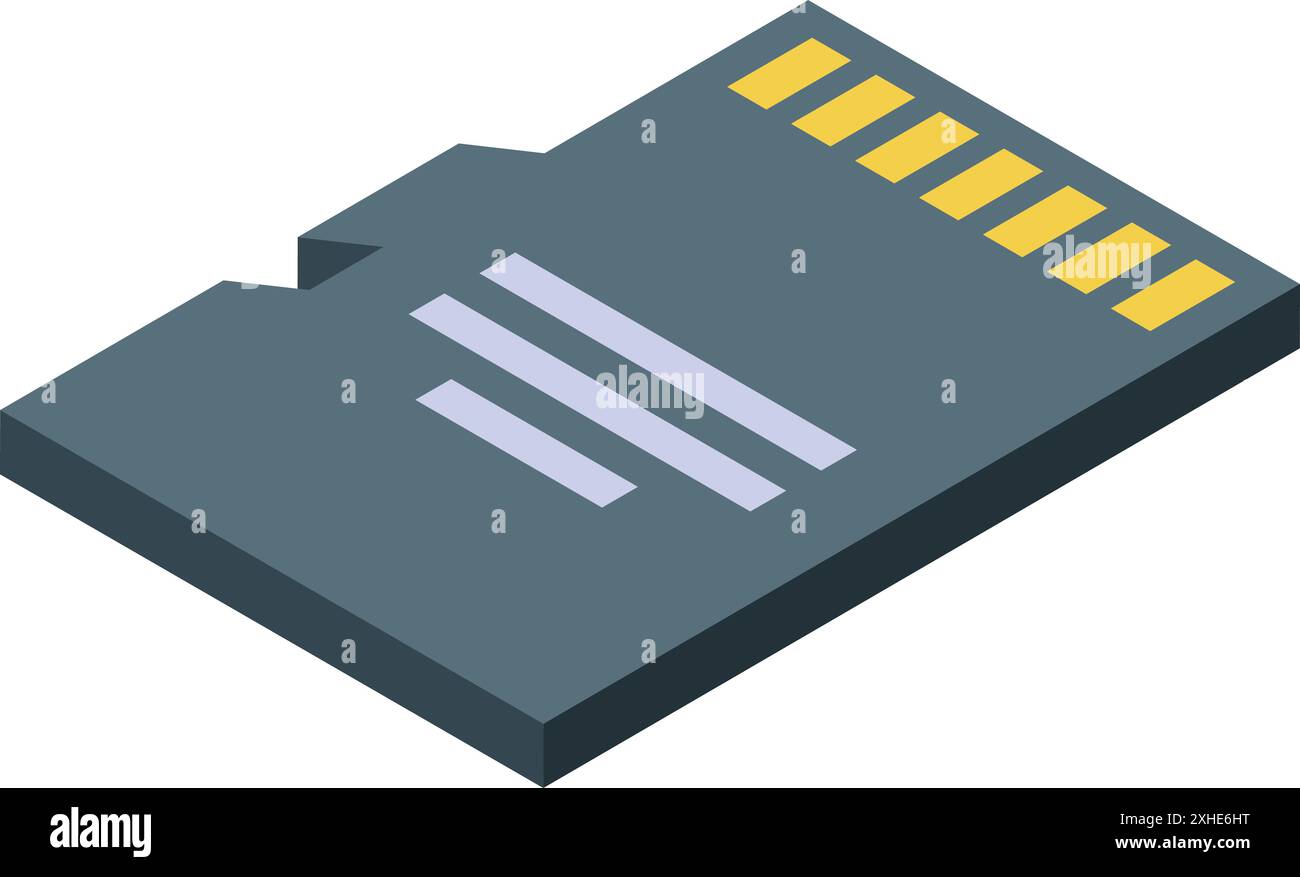 Micro sd card is lying on white background, isometric view Stock Vector