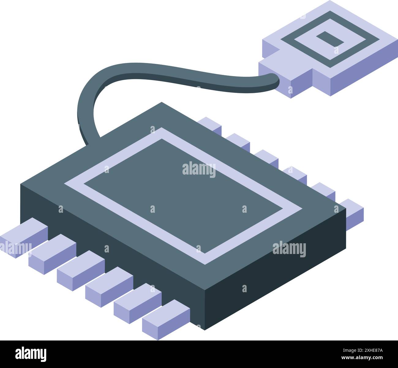 Microchip is connecting using cable with contacts, electronic component for computer hardware Stock Vector