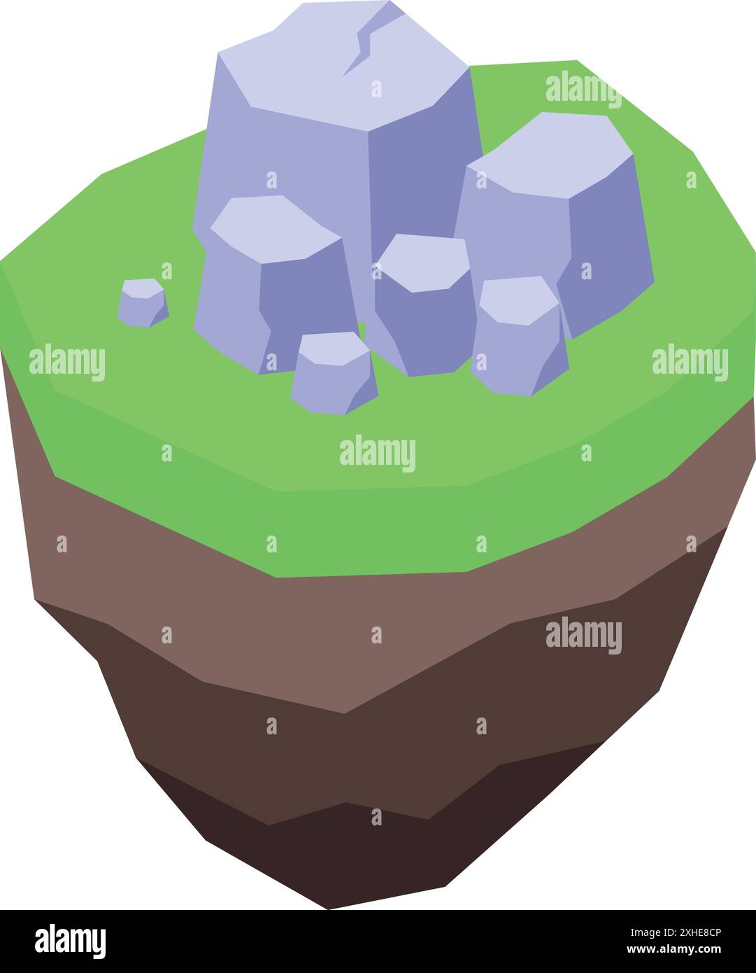 Floating island with rocks and grass, in a low poly art style Stock ...