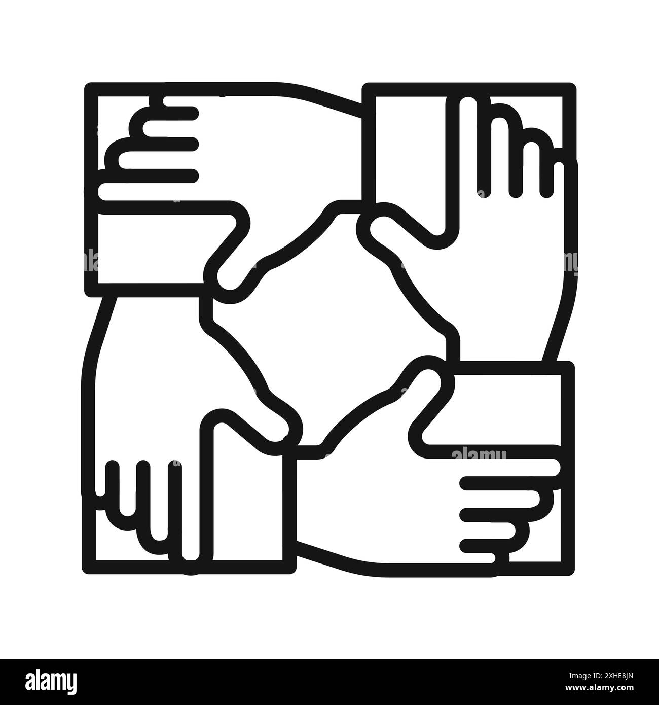 Unity and teamwork icon Vector symbol or sign set collection in black and white outline Stock Vector