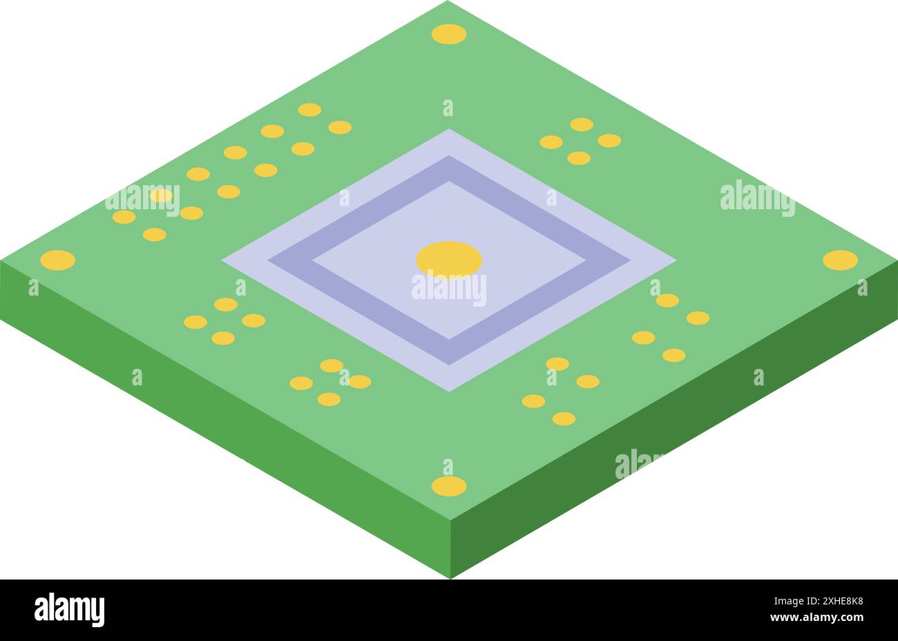 Isometric illustration of a green computer chip with a yellow core ...
