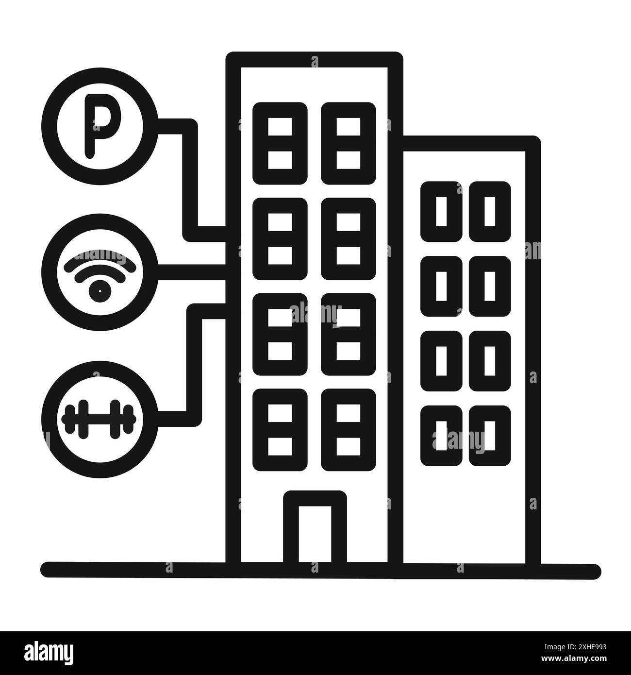 Building amenities icon Vector symbol or sign set collection in black and white outline Stock Vector