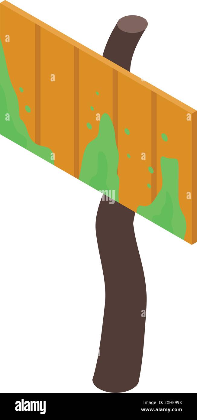 Wooden signpost covered with green moss showing an arrow shape pointing ...
