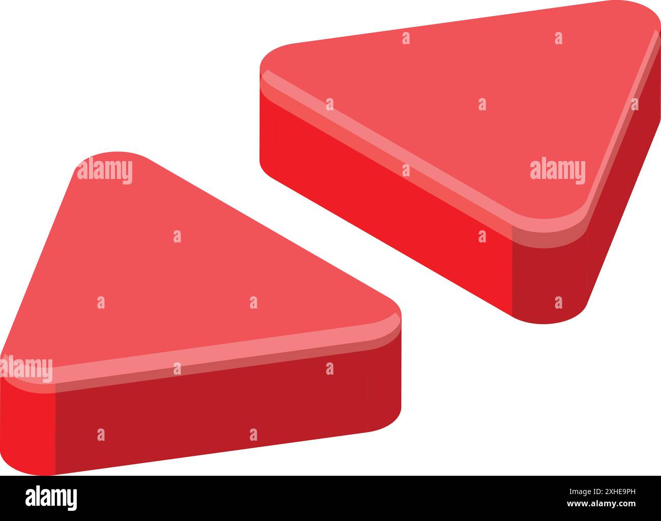 Two red triangles pointing left, great for concepts like going back, previous element, or rewind Stock Vector