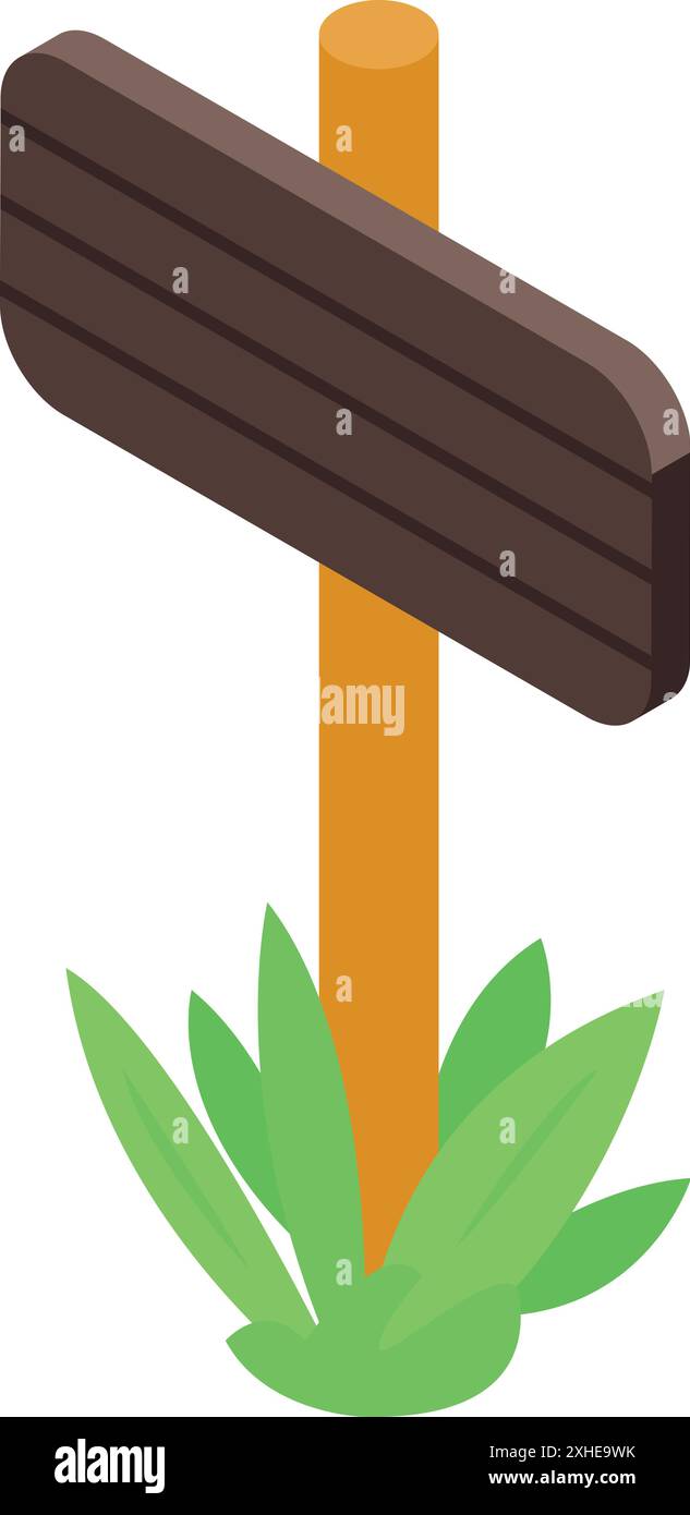 Wooden sign is standing with green grass growing at the base Stock ...