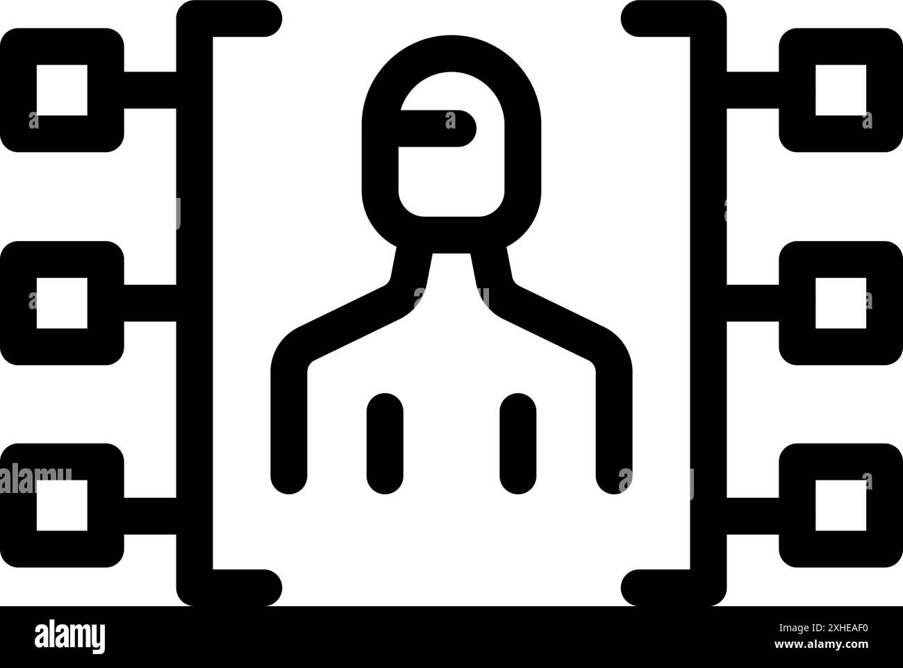 Software developer is working on a complex software architecture, connecting different servers and databases Stock Vector