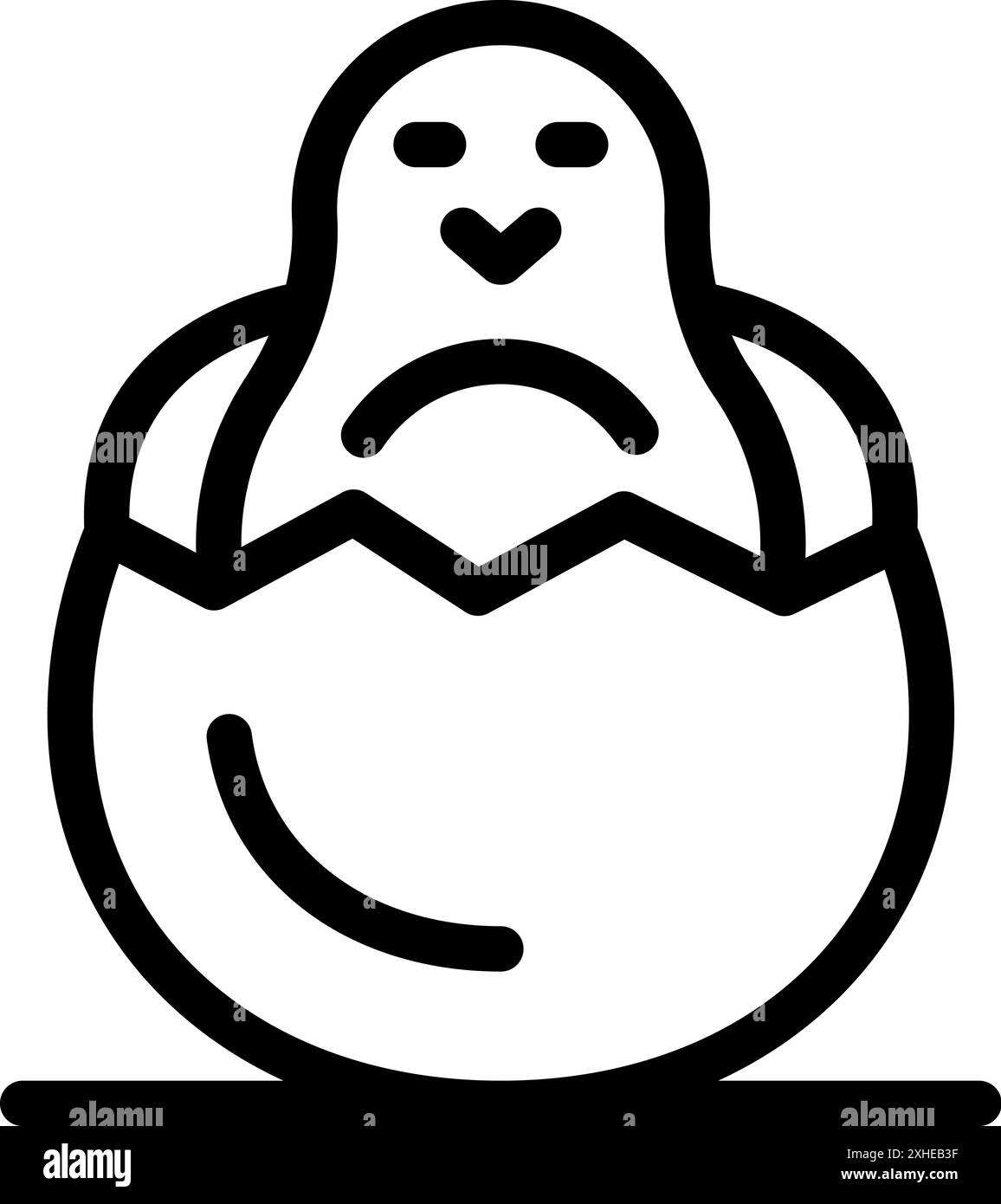 Minimal line art icon of a baby penguin emerging from its cracked