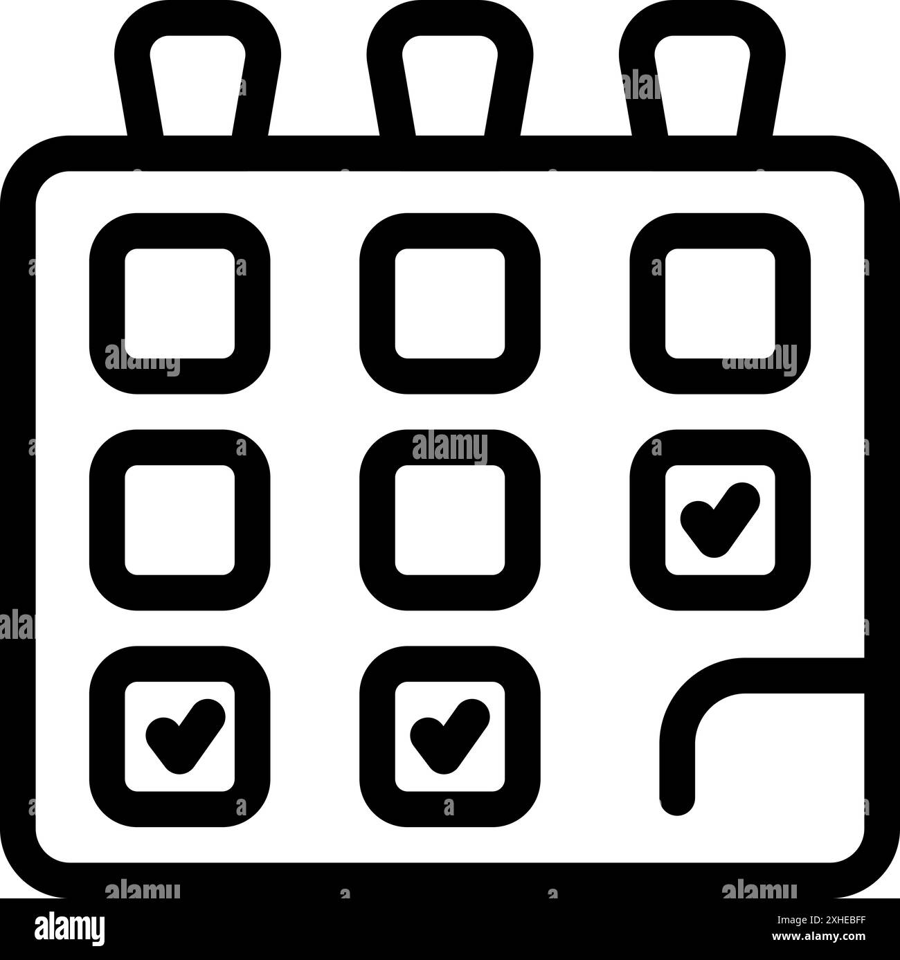 Simple black and white icon of a calendar page with check marks ...