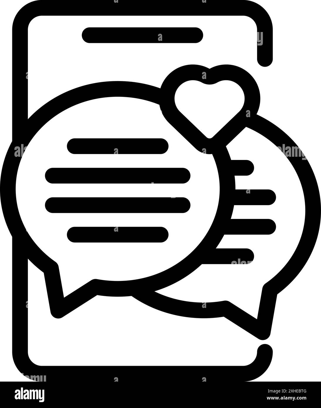 Smartphone is displaying two chat bubbles, symbolizing a conversation between two people falling in love Stock Vector