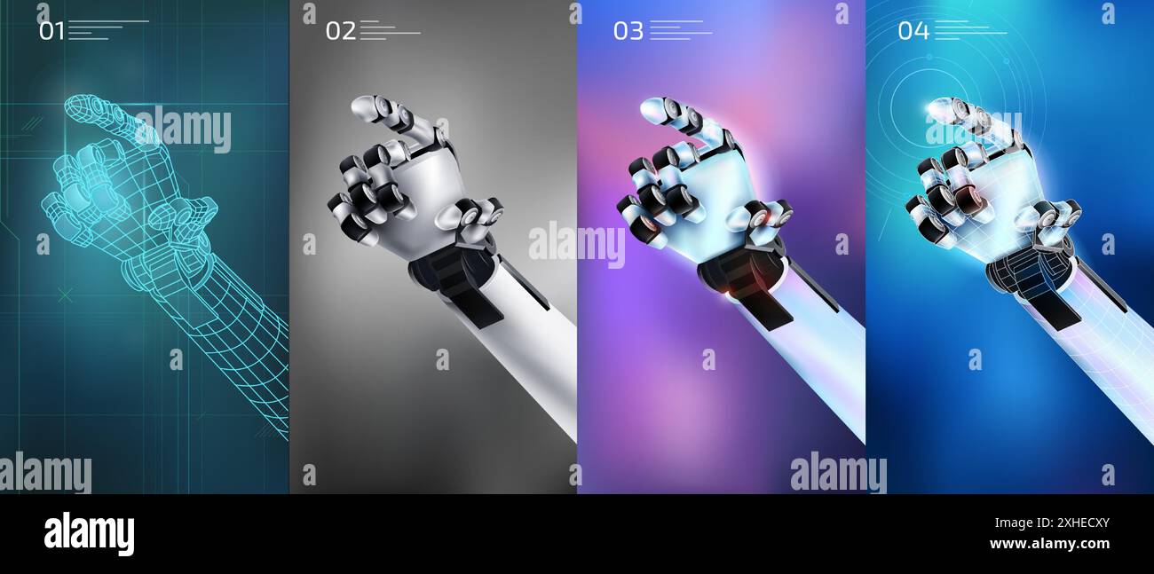 A 3D robot hand variation on a beautiful abstract background. Stock Vector
