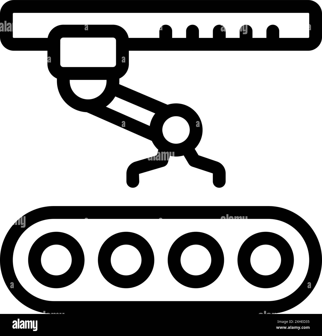 Simple bold outline icon of robotic arm working on production line ...