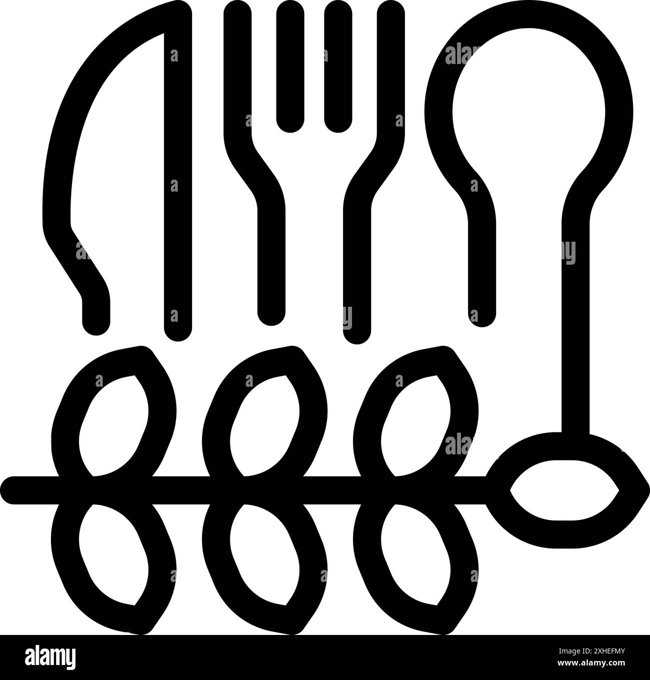 Spoon, fork and knife forming an olive branch, symbolising the healthy