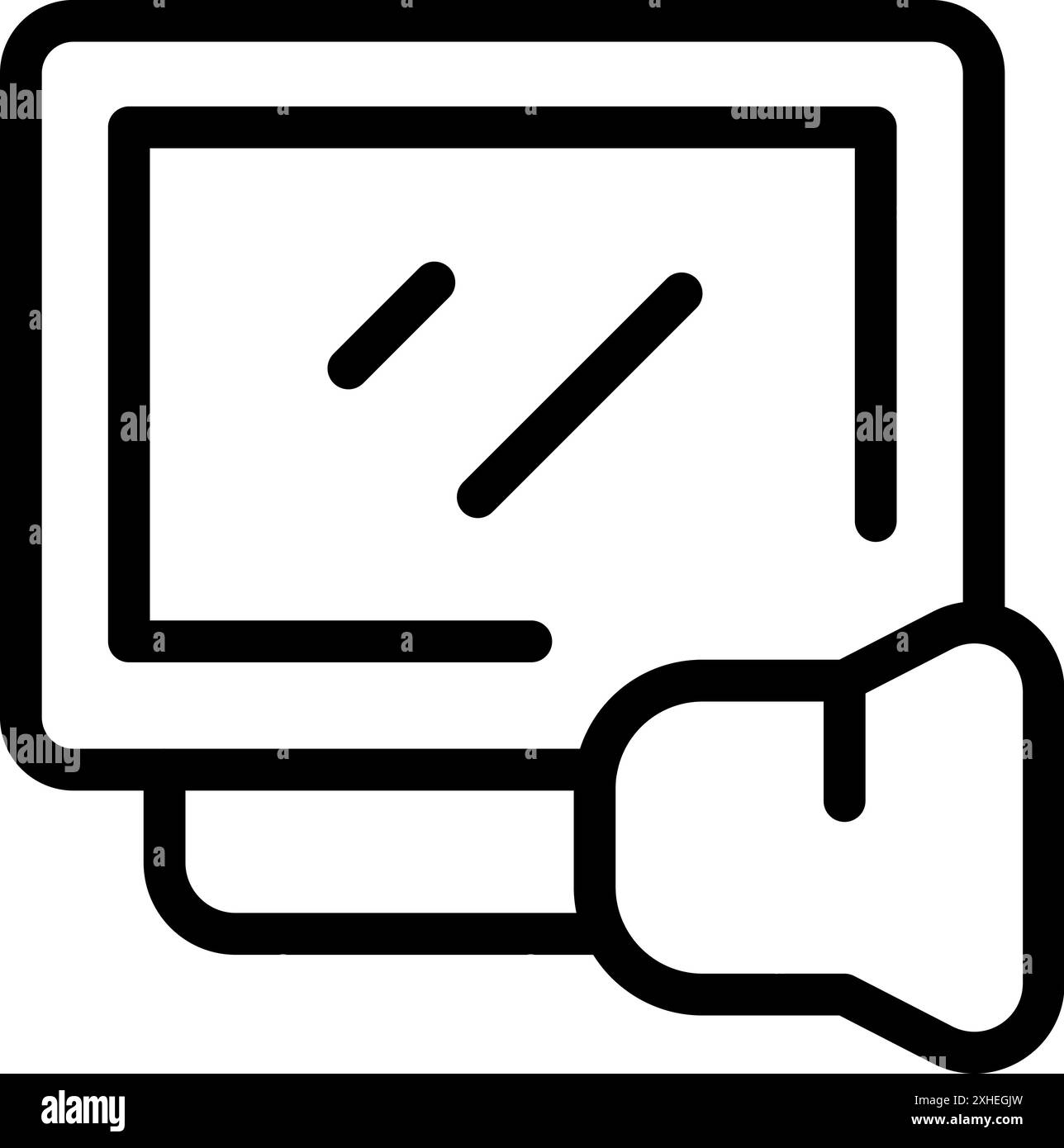 Computer screen displaying a warning message, with a loudspeaker icon attached, indicating an important audio alert Stock Vector