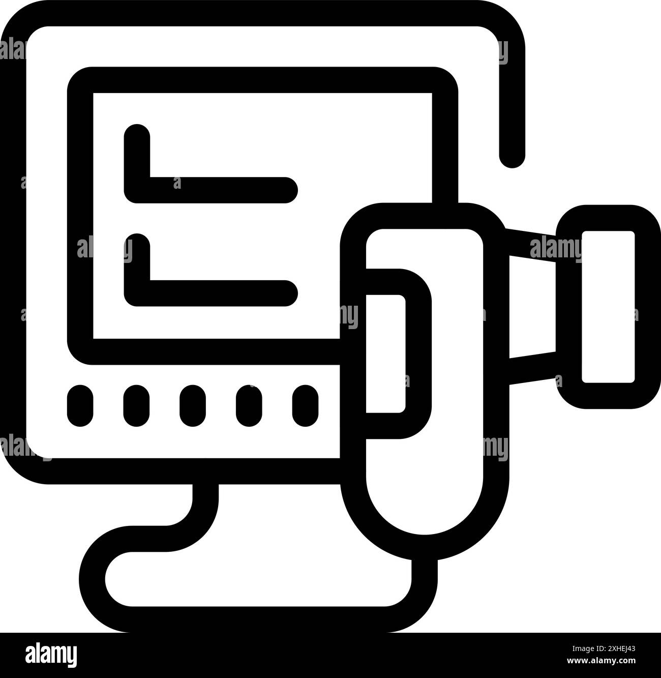 Line art icon of a video conference call being made on a desktop computer Stock Vector