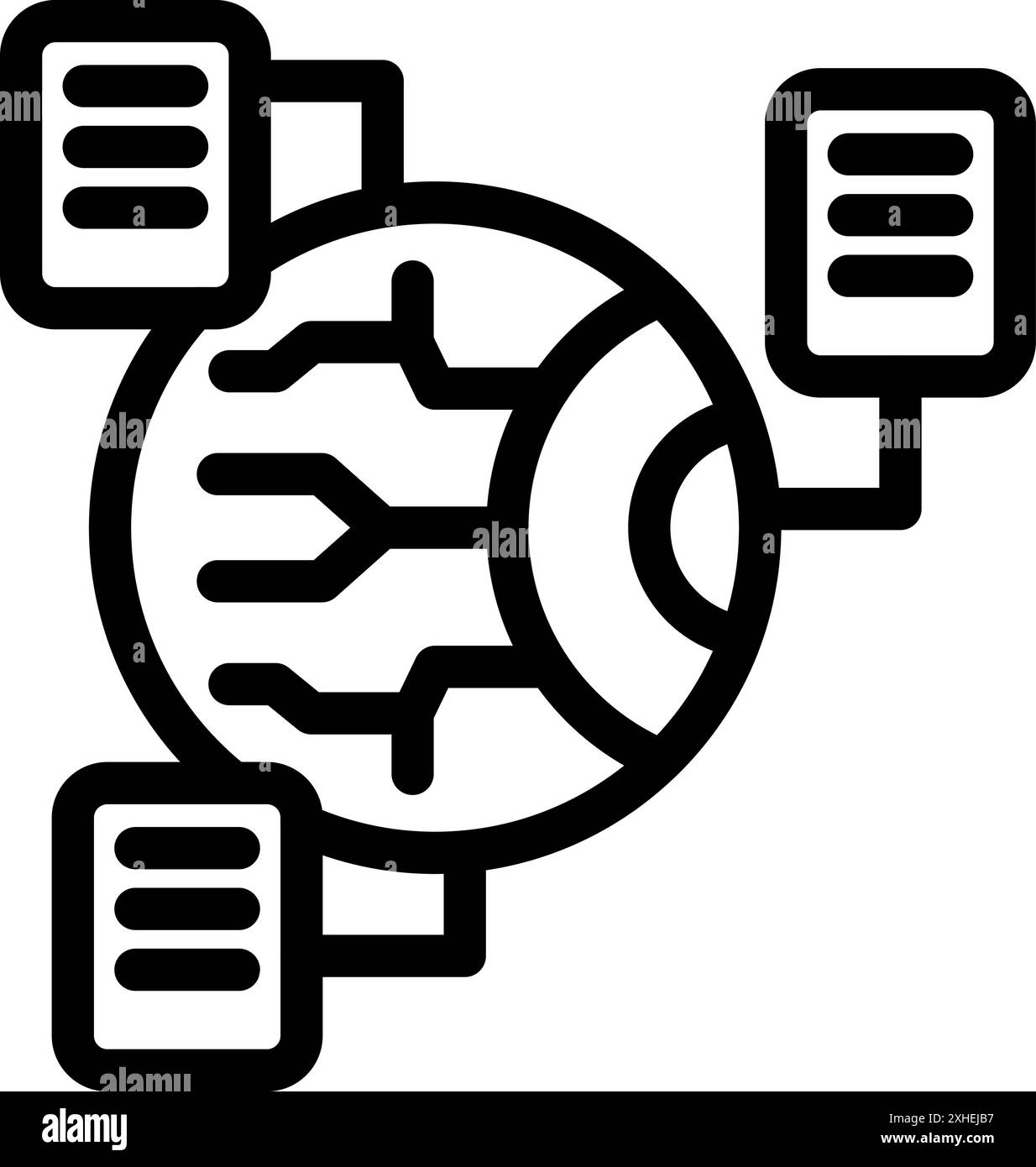 Cyber eye with electronic circuit inside is connecting to servers and processing data Stock Vector