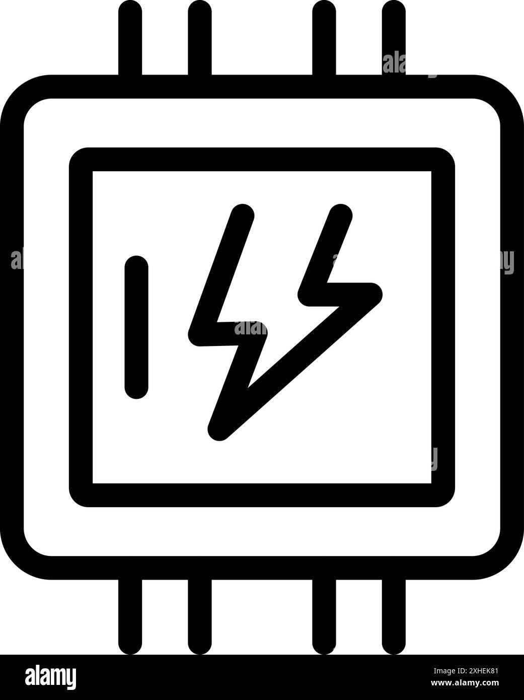 Line art icon of a microchip showing a lightning bolt symbol ...