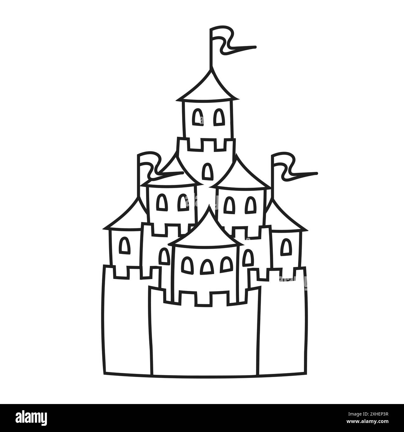 Fairytale castle. Coloring book page for kids. Cartoon style. Vector ...