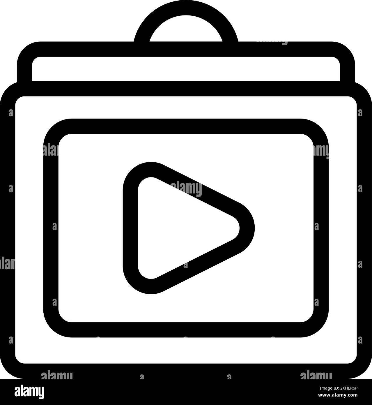 Simple black and white icon of a video player interface, showing a play ...