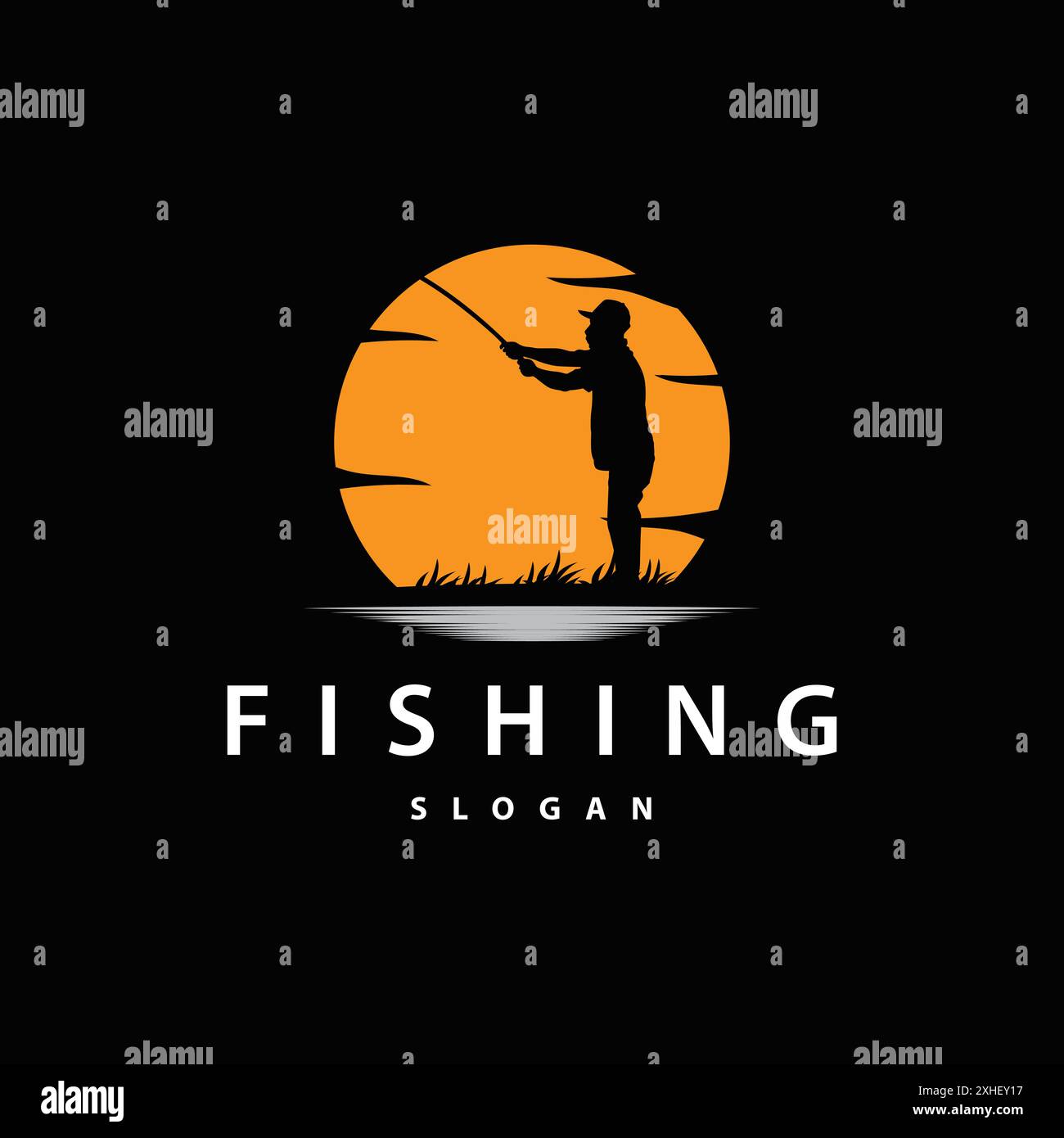 Angler Fishing Logo, Simple Outdoor Fishing Man Silhouette Template Design Stock Vector