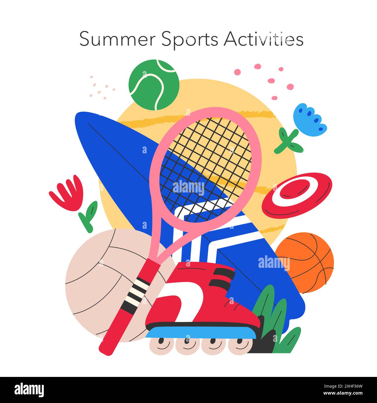Summer sports activities concept. Collection of equipment for tennis