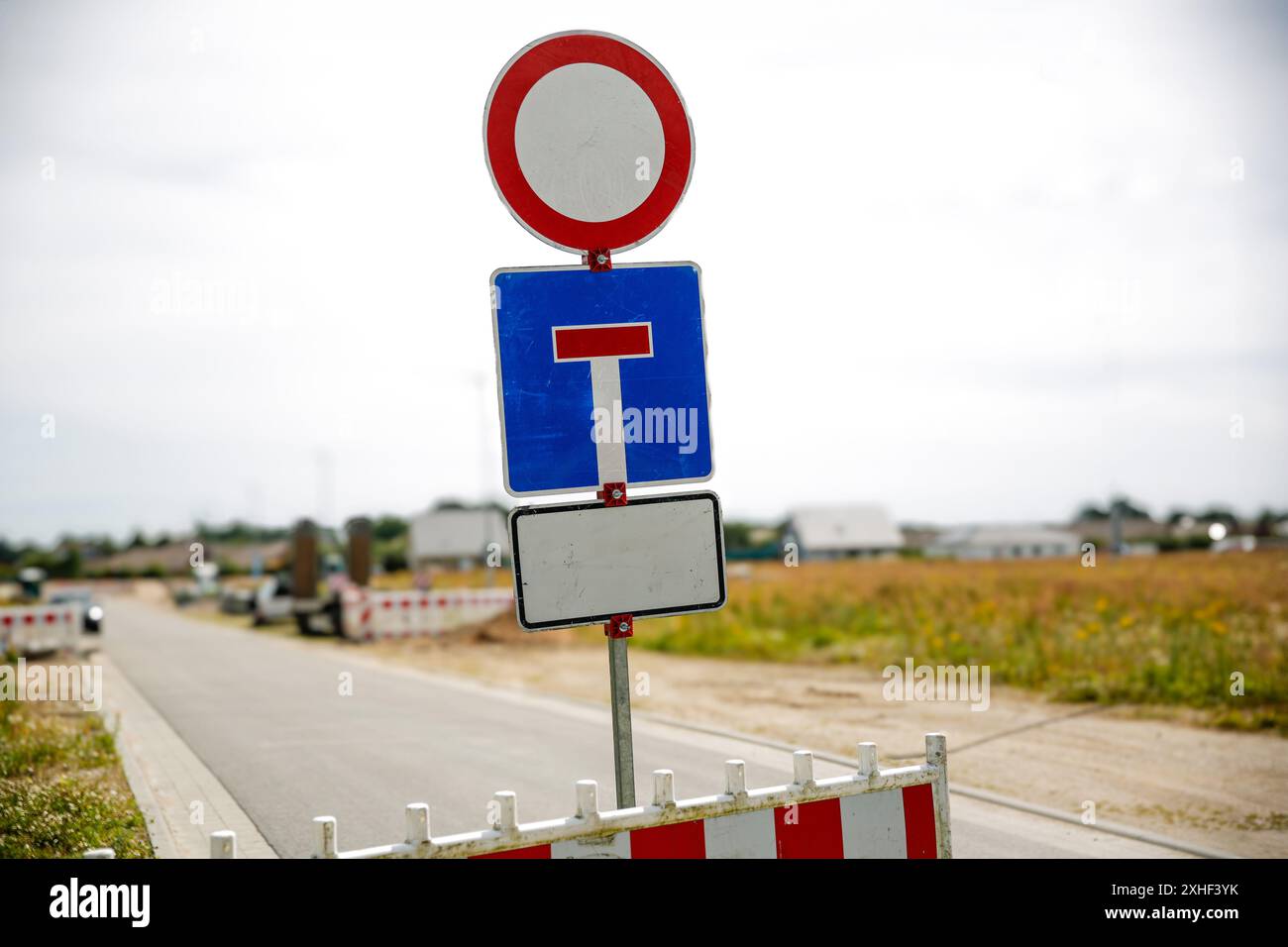 No entry round red road traffic sign on the road, construction site ...