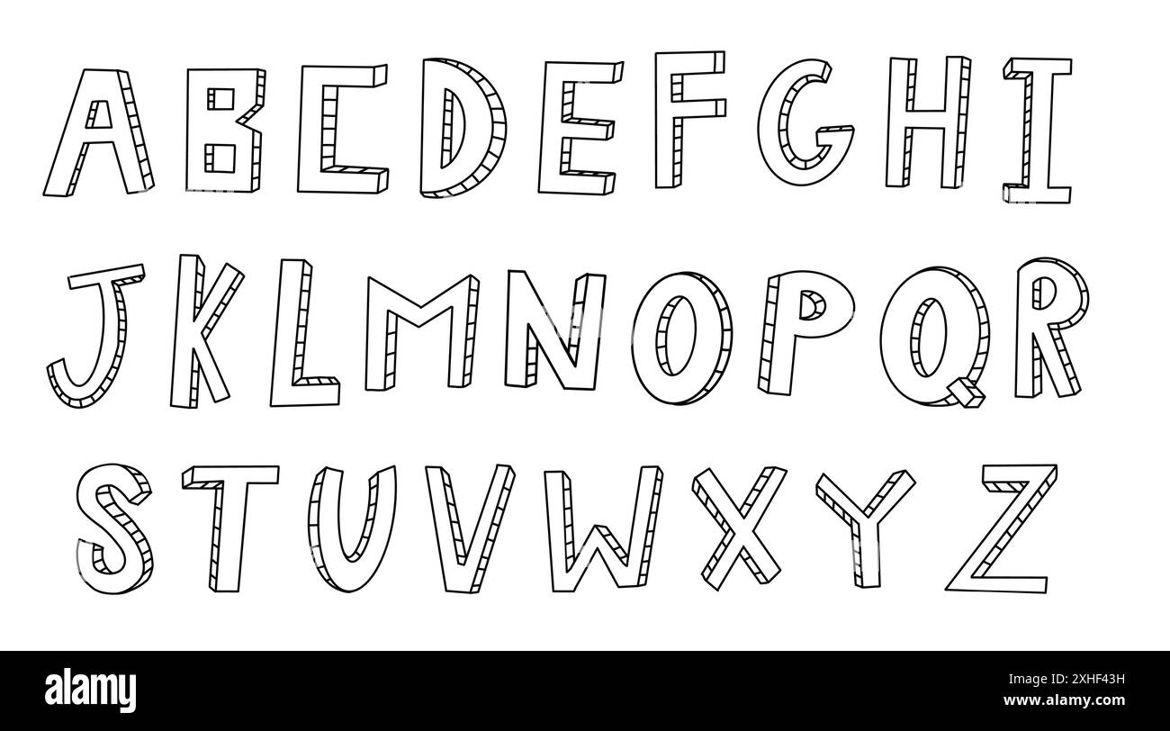 Bundle of hand-drawn English alphabet doodle icons in monochrome. Each ...