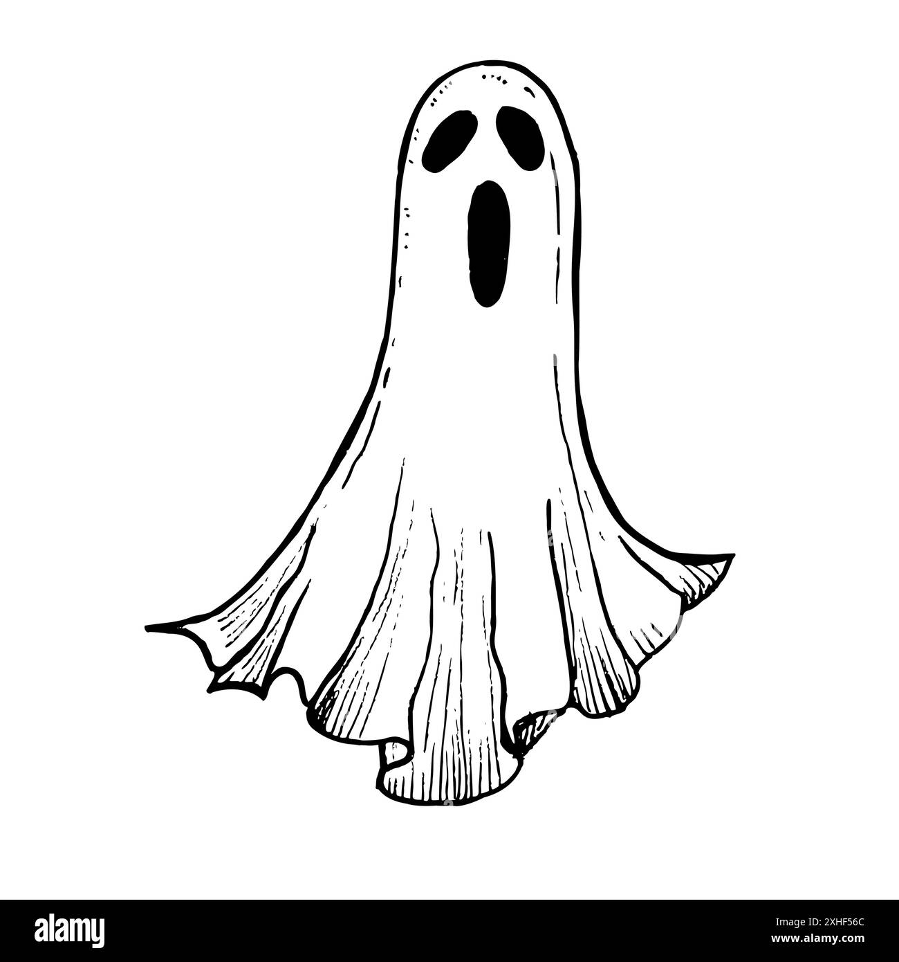 Vector halloween scary ghost. Hand painted linear phantom silhouette ...