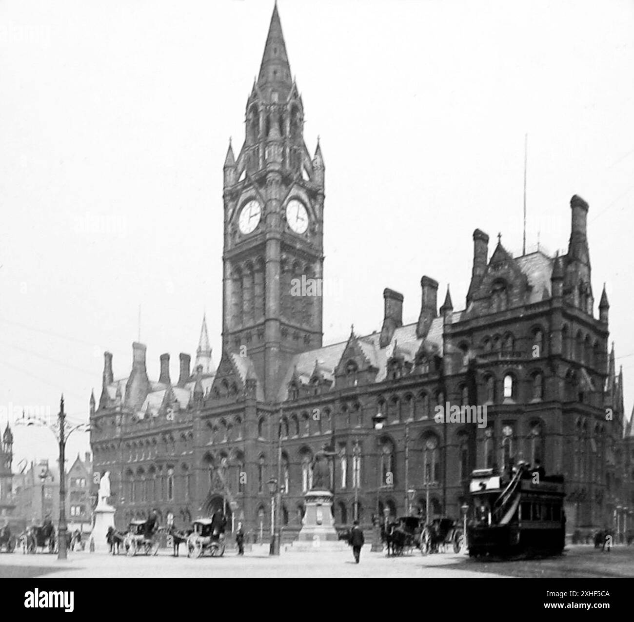 Manchester Town Hall and electric tram, early 1900s Stock Photo - Alamy