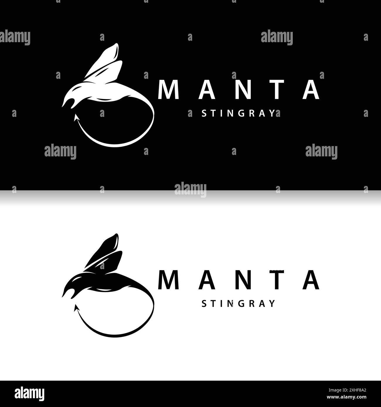Stingray fish logo ocean animal design simple black manta silhouette illustration Stock Vector