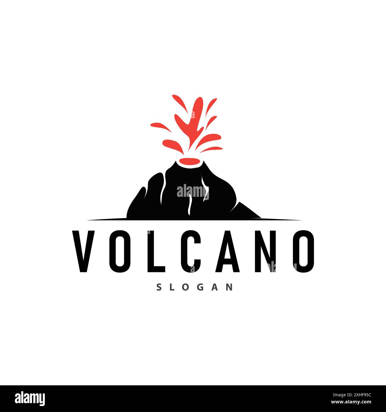 Volcano logo illustration silhouette design volcano mountain erupting with simple rocks and lava Stock Vector