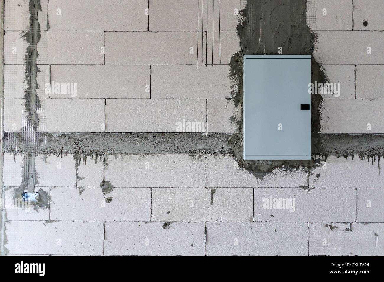 New house construction interior with electric box Stock Photo