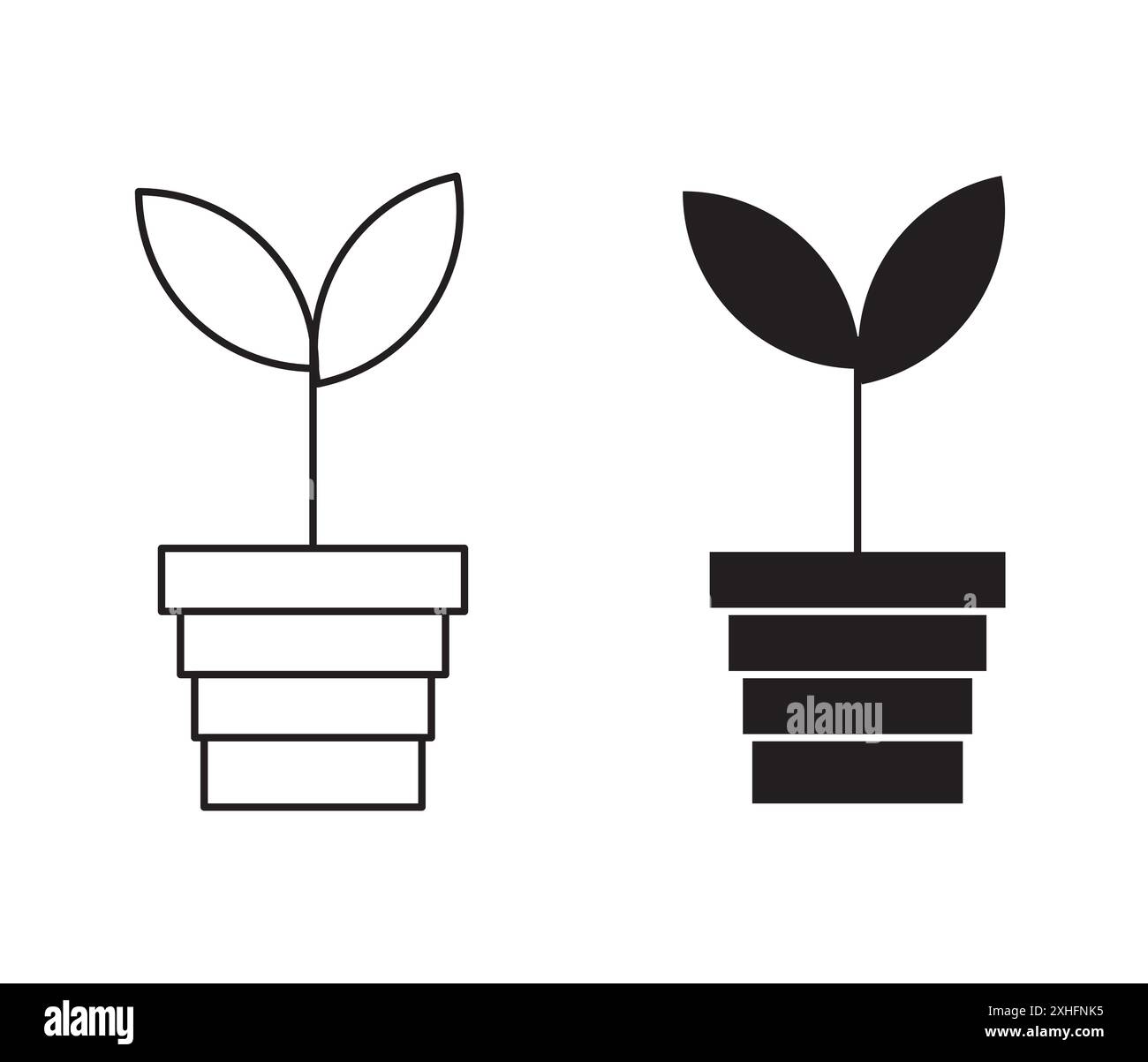 Plant Pot Icon Black line art vector in black and white outline set ...