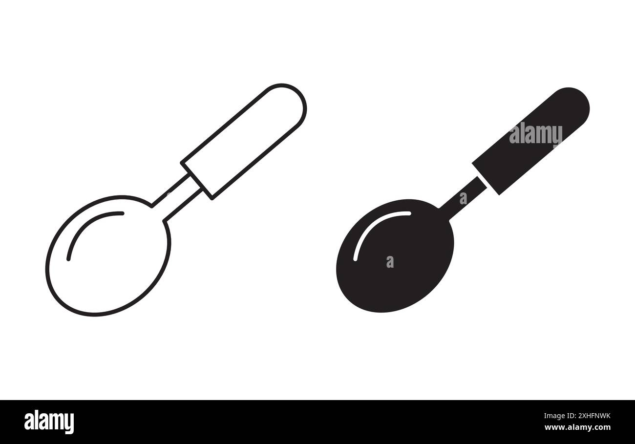 spoon icon Black line art vector in black and white outline set ...