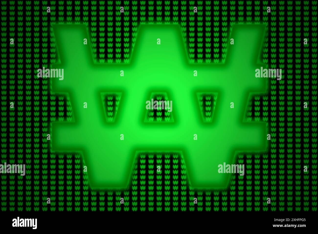 Green ₩ symbol on a background composed of hundreds of ₩ symbols. Stock Photo