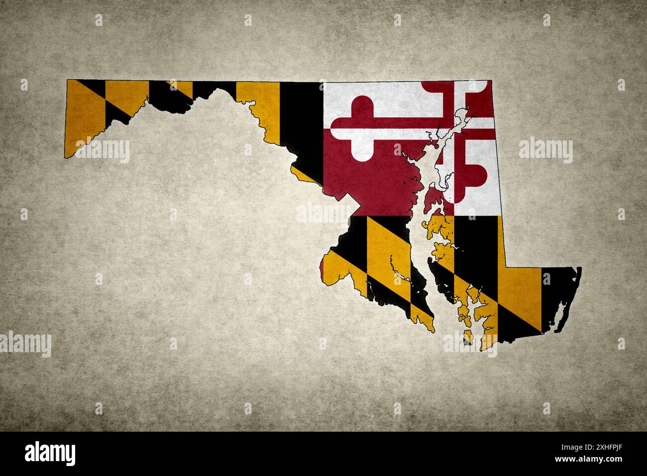 Grunge map of the state of Maryland (USA) with its flag printed within ...