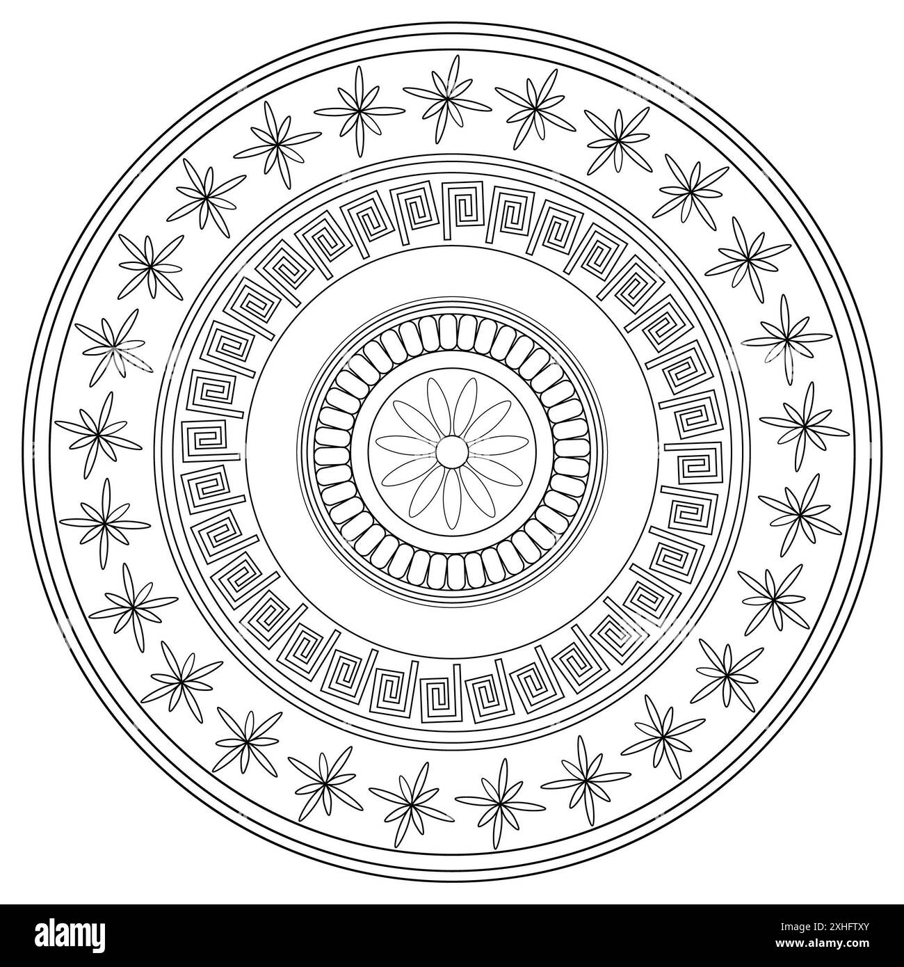 Black and white mandala on a transparent background. Round design pattern on transparent background. Mandala in Egyptian style. Mandala with a flower Stock Photo