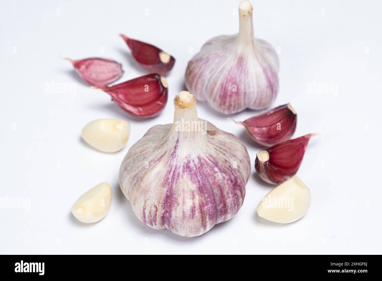 Fresh Garlic on White Background, Garlic Heads and Cloves Stock Photo ...