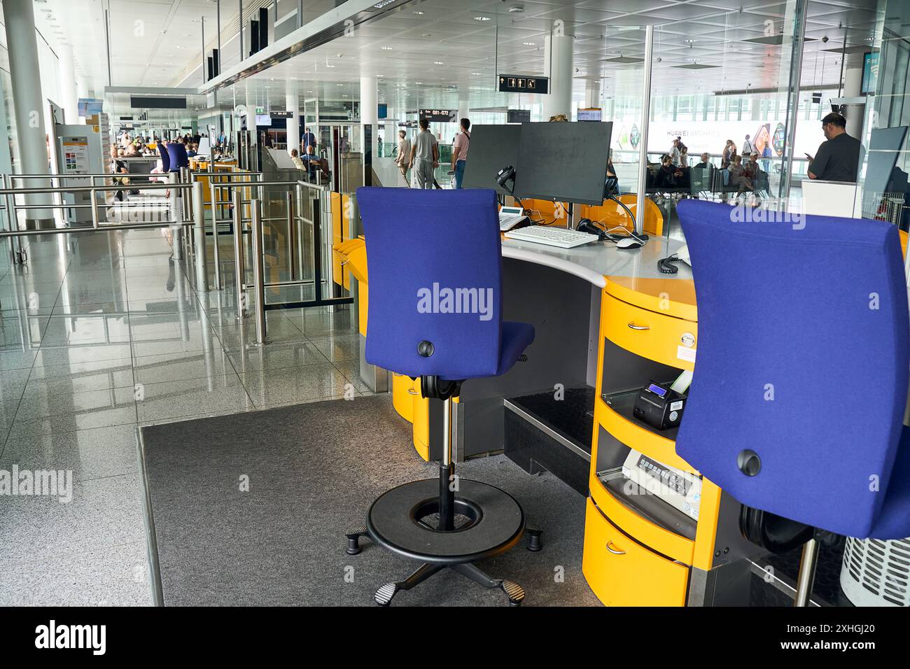 Bavaria, Germany July 12, 2024 An empty checkin counter of the airline Lufthansa at the