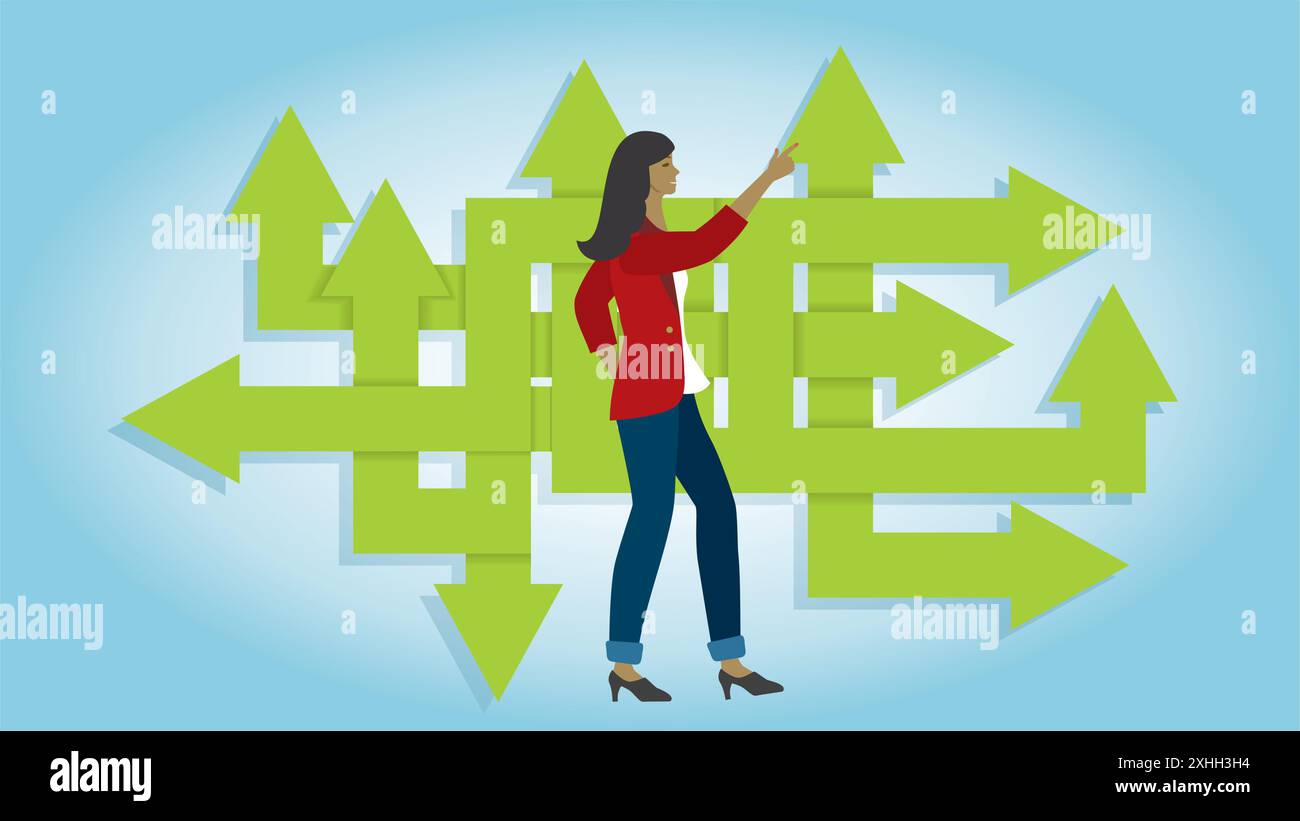 Woman try to choose the right way forward dimension 16 9 vector