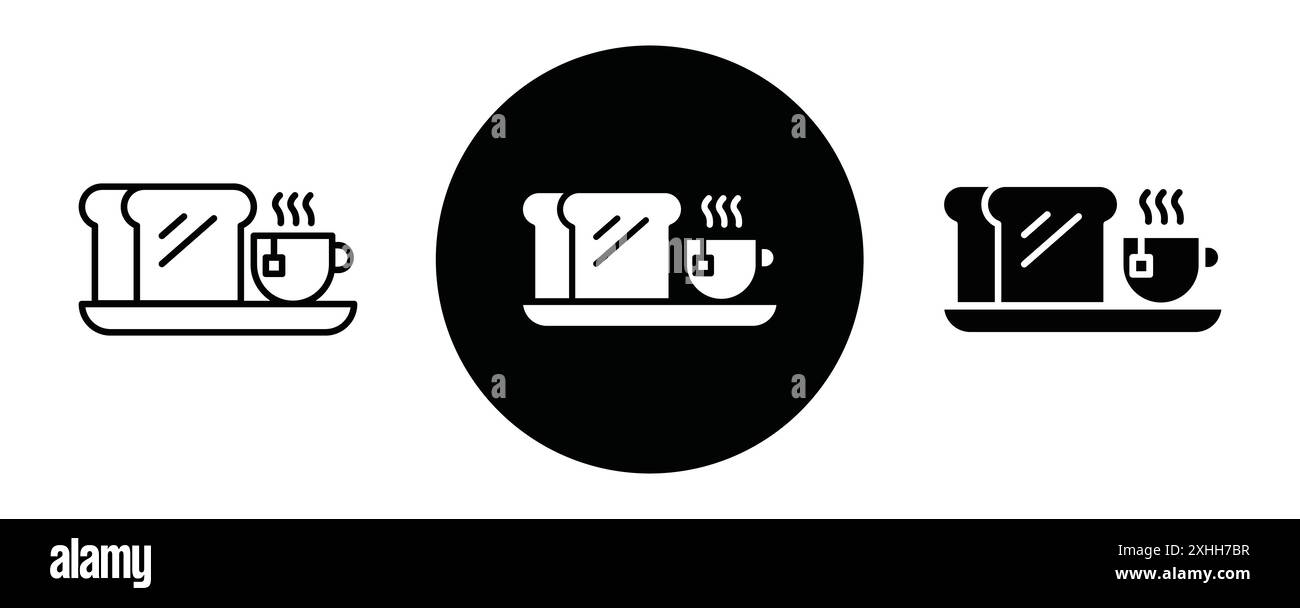 Breakfast icon Black line art vector in black and white outline set ...