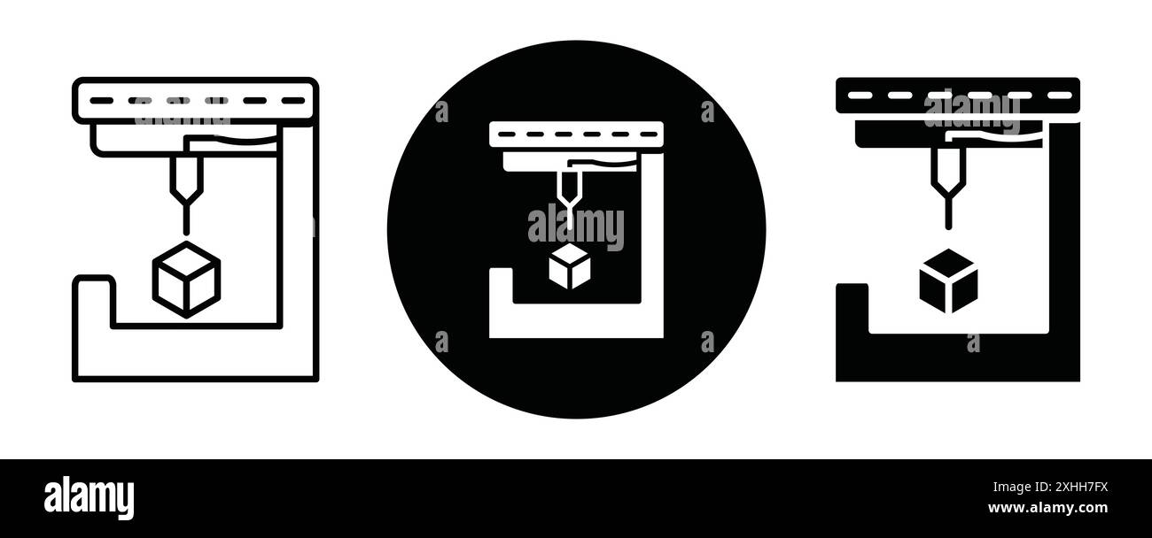 3D printer icon Black line art vector in black and white outline set collection sign Stock Vector