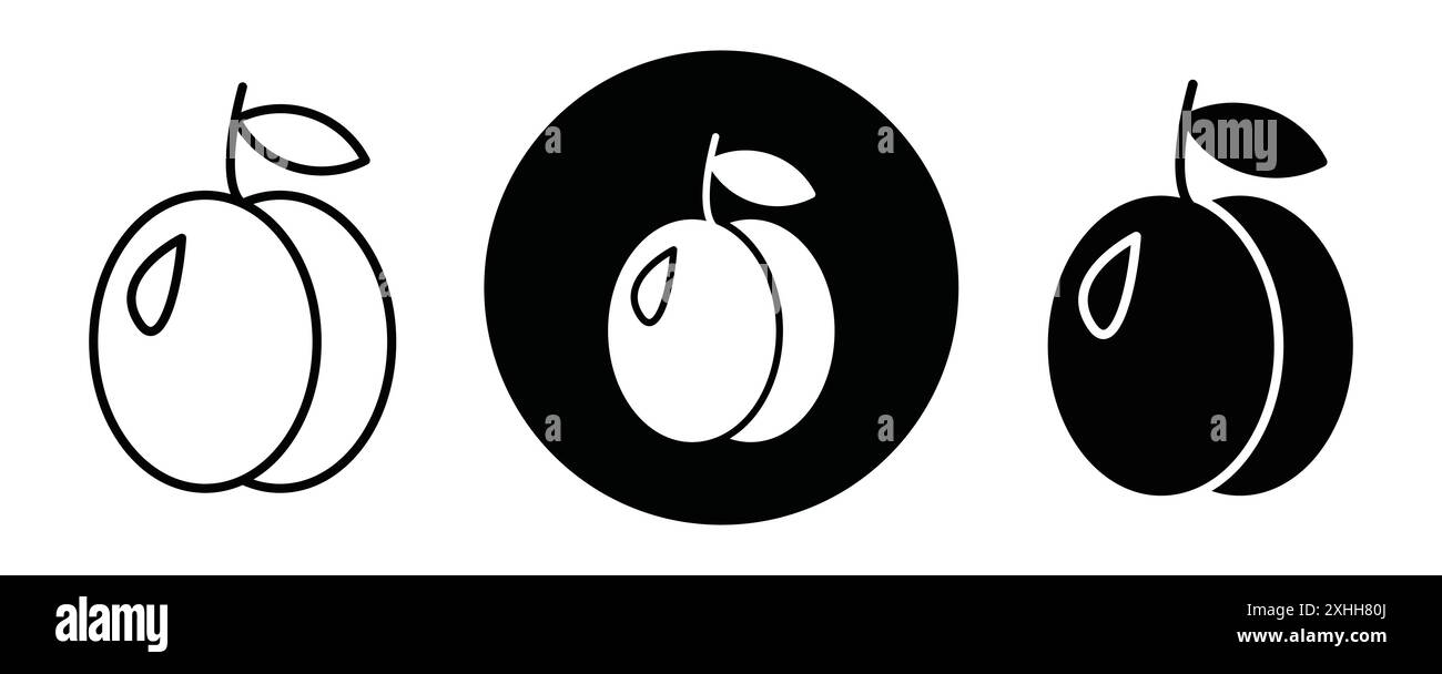 Apricot icon Black line art vector in black and white outline set ...